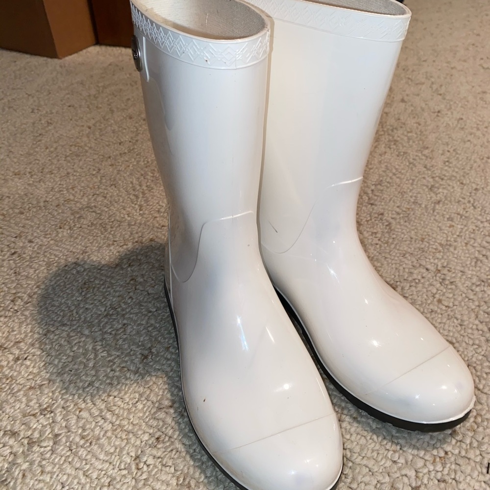 White rain boots